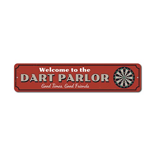 Dart Parlor Welcome Sign, Custom Good Times Good Friends Sign, Dart Board Game Room Man Cave Dorm Aluminum Decor - 3" x 13" - size: 0) 3 x 13 Inches