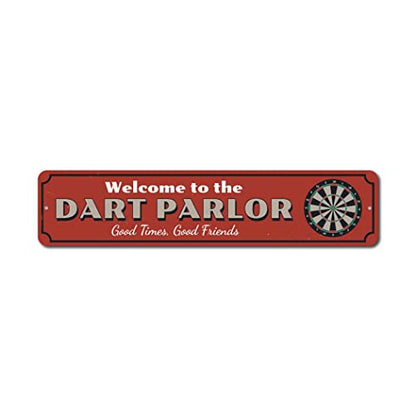Dart Parlor Welcome Sign, Custom Good Times Good Friends Sign, Dart Board Game Room Man Cave Dorm Aluminum Decor - 3" x 13" - size: 0) 3 x 13 Inches