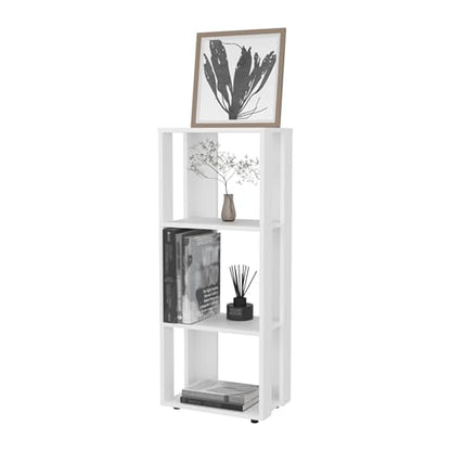 16" Stylish Storage Cabinet with 3-Open-Shelf, Functional Sideboard with Scratch-Resistant Melamine, Living Room Cabinet with Sturdy Construction for Bedroom Office Study, White