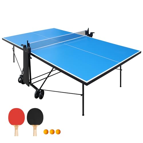 Competition Grade Foldable Indoor Outdoor Portable Ping Pong Table Set with Net, Paddles, Balls, Aluminum Top Playback Mode