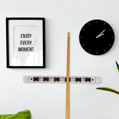 Toyvian Wall Mounted Pool Cue Rack Solid Wood Billiard Stick Holder White 6-cue Storage Organizer for Game Room and Billiards Accessories