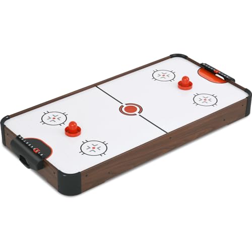 40in Tabletop Air Hockey Table, Portable Arcade Game Table for Kids and Adult, Indoor Game Table w/ 2 Pucks, 2 Pushers, Electronic Motor Fans for Game Room、Family Recreation (Dark Woodgrain)