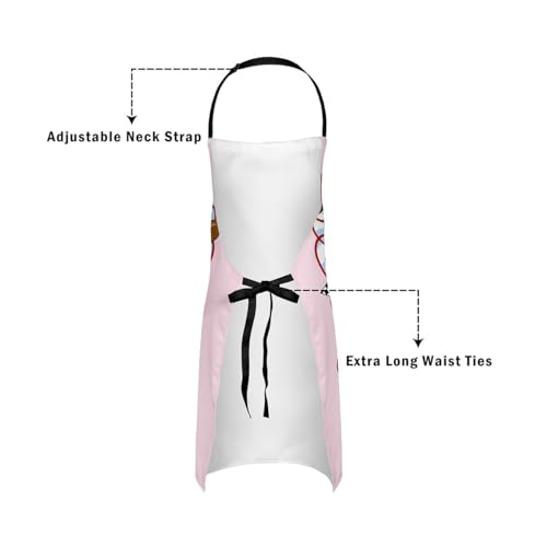 Castle Fairy Cartoon Baseball Kitchen Apron,Bow Knots Waterproof Apron - color: White Pink