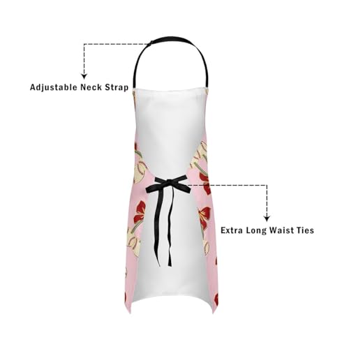 Castle Fairy Cartoon Baseball Kitchen Apron,Bow Knots Waterproof Apron - color: Khaki Pink Red