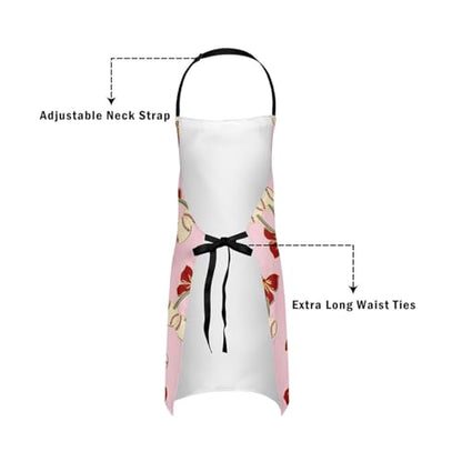 Castle Fairy Cartoon Baseball Kitchen Apron,Bow Knots Waterproof Apron - color: Khaki Pink Red
