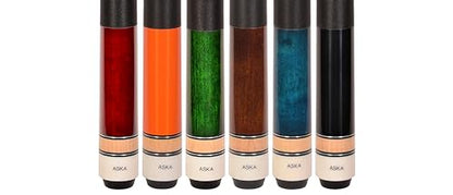 Set of Aska L2 Billiard Pool Cue Sticks, 58" Hard Rock Canadian Maple, 5/16x18 Joint, 13mm Hard Tip, Mixed Weights - style: Set of 6 Sticks(with Orange)