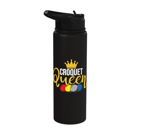 Croquet Queen - Lawn Game Mallet Wicket Hoop Ball Stainless Steel Insulated Water Bottle - color: Black