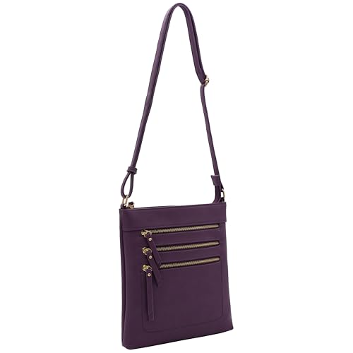 Solene Crossbody Bag Functional Multi Pocket Messenger Purse Top Zip Closure Shoulder Handbag With Adjustable Strap - color: Purple