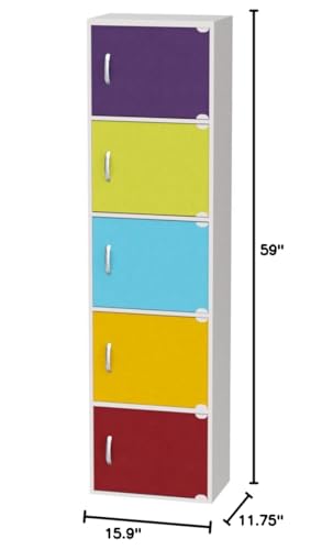 HODEDAH IMPORT Bookcase, Rainbow, 5 Door - color: Rainbow