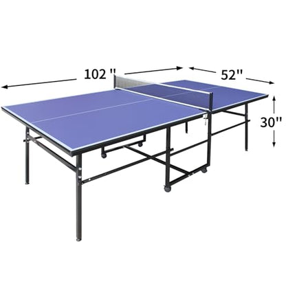 Ping Pong Table Foldable Indoor 8/8.5/9FT Single Player Playback Mode Game Set with Paddles and Balls - color: Blue-8.5x4.3FT