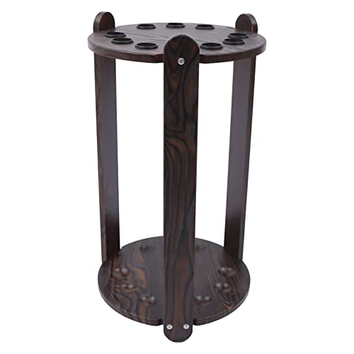 Pool Stick Holder Floor Stand 9-Cue, Wooden Billiard Cue Rack Freestanding Round Billiard Cue Rack Hold 9 Cues for Storing Golf Clubs Fishing Rods (9 Holes Round)