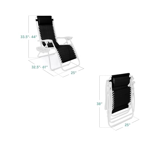 Best Choice Products Set of 2 Adjustable Steel Mesh Zero Gravity Lounge Chair Recliners w/Pillows and Cup Holder Trays - Black/White - color: Black/White, size: Standard