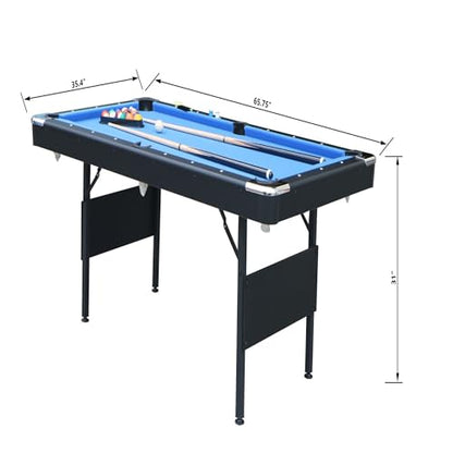 5.5 FT Billiards Table,Stable Pool Table,Portable Pool Billard Table Includes Full Set of Balls,2 Cue Sticks,Chalk,and Felt Brush,Foldable&Easy Assembly for Adult/Teenagers/Kids/F