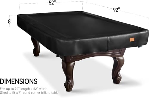 Heavy Duty Leatherette Billiard Pool Table Cover, Waterproof & Tearproof Cover for Pool Table 7/8/9FT (Black/Faux Lambskin, 7FT-(92"LX 52"WX 8“H)) - color: Black/Faux Lambskin, size: 7FT-(92"LX 52"WX 8“H)