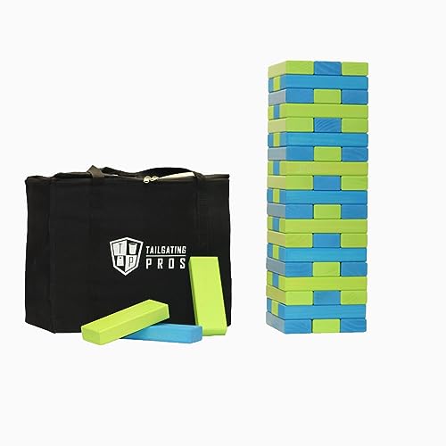 Tailgating Pros Giant Toppling Towers Wooden Blocks Game with Tote Jumbo Indoor Outdoor Yard & Backyard Lawn Game for Family & Adults, Portable Party & Team Building Fun - color: Lime/Turquoise