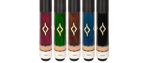 ASKA Set of 5 Pool Cue Sticks 58", 2-Piece Construction, 5/16x18 Joint, Hard Rock Canadian Maple, 13mm Hard Glued On Tip, Mixed Weights and Colors, Choice of Style - style: L7