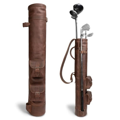 Leather Vintage Carry Golf Bag with Shoulder Strap, Standing Carry Golf Bags, Men's Basic Bag for Golf Clubs, Golf Stand Bags for Men, Mens Walking Golf Club Cart Bag, Lightweight Caddie Golfing Gear