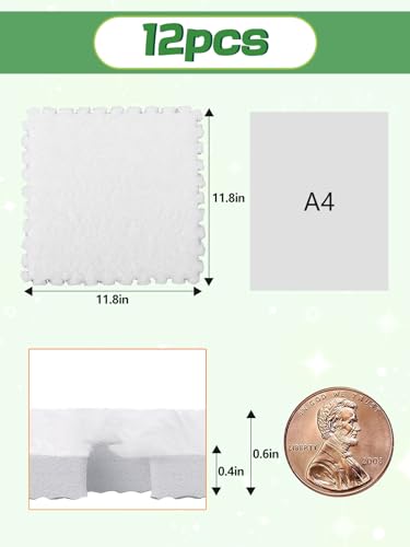 12 pcs Thickened Plush Foam Interlocking Floor Mat, Interlocking Foam Tiles with Edgings for Baby, Soft Anti-Slip Puzzle Area Square Rug Playmat for Children Room Bedroom(11.8", White) - color: White