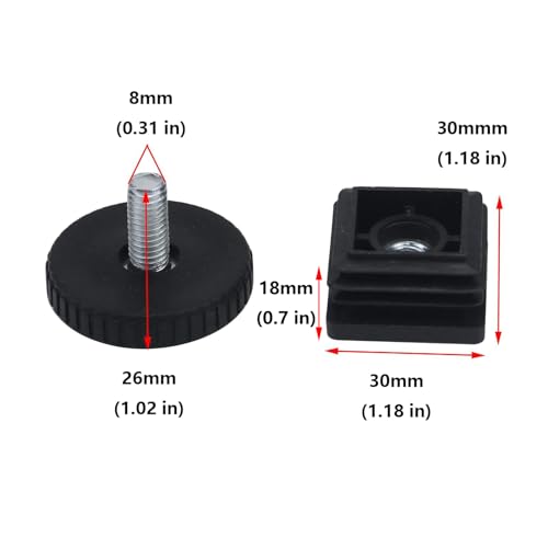 Antrader Home Office Table Desk Adjustable Leveling Foot,Plastic Metal Square Tube Insert Kit, 30mm x 30mm Black, 4 Sets - color: Black,d40xm8, size: 30x30mm