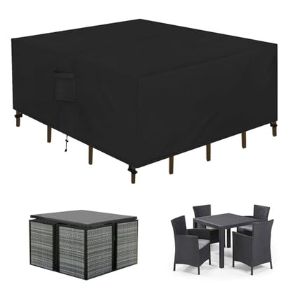 Easy-Going Patio Furniture Set Cover Waterproof Outdoor Square Table Cover with Seal Tape at Seams (49"L x 49"W x 28"H, Black) - color: Black, size: 49"L x 49"W x 28"H
