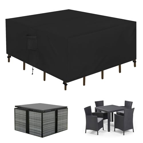 Easy-Going Patio Furniture Set Cover Waterproof Outdoor Square Table Cover with Seal Tape at Seams (49"L x 49"W x 28"H, Black) - color: Black, size: 49"L x 49"W x 28"H