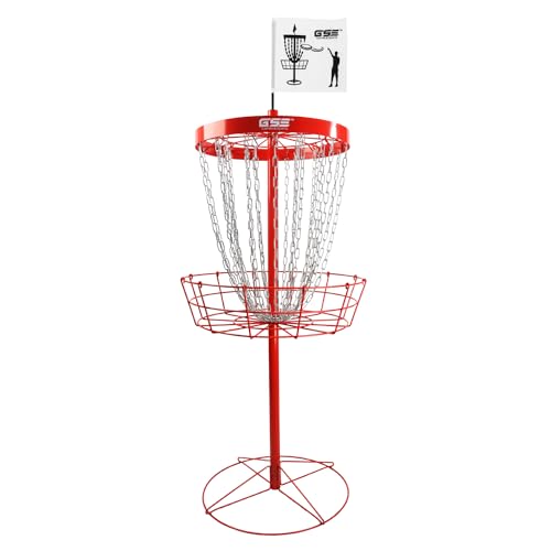 GSE Games & Sports Expert PRO Portable Disc Golf Target Basket, 12 Chains/24 Chains Metal Flying Disc Golf Practice Goal Baskets for Outdoor, Yard, Backyard, Park Training & Games - color: Red, style: Deluxe - 24 Chains
