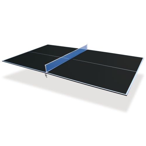 7/8/9Ft Mid-Size Ping Pong Conversion Top, Foldable & Portable Table Tennis Table Top with Net, No Assembly Needed, Indoor/Outdoor Table Tennis Surface - color: Black, size: 9 Ft