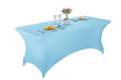 LZY Spandex Table Covers 6FT x 6FT, 2 Count, Rectangular, Bluemist, Solid, Elegant, Stretchable (4-way), Cocktail & Wedding, Perfect for Special Events - color: Bluemist, size: 6 Feet - 2 Pack