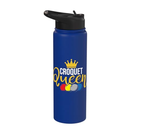 Croquet Queen - Lawn Game Mallet Wicket Hoop Ball Stainless Steel Insulated Water Bottle - color: Royal Blue