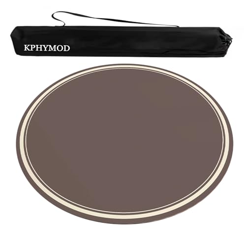 Brown Round Mahjong Mat with Carrying Bag, Anti Slip Noise Reduction Poker Card Board Tile Games Polyester Table Cover(Brown-2,35.43x35.43 in) - color: Brown-2, size: 35.43x35.43 in