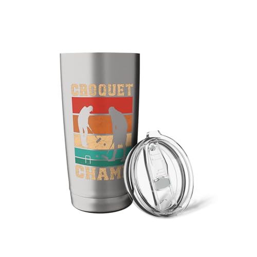 Croquet Champ Retro Funny Lawn Game Player Quote Stainless Steel Insulated Tumbler - color: Brushed Steel