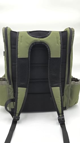 Disc Golf Backpack, Holds 26+ disk with putter slots, Heavy Duty 600D Polyester, Multiple Storage Pockets, Cinch Tie Drink Pockets, Pencil and Pad slots, Durable and Waterproof