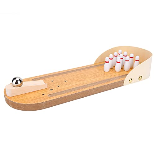 Mini Desktop Bowling Game, Wooden Toy for Children and Adults, Realistic Design Bowling Floor, Adjustable Metal Ball Plate for Aiming, Anti-Stress Desk Toy Presented