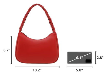 CYHTWSDJ Shoulder Bags for Women, Cute Hobo Tote Handbag Mini Clutch Purse with Zipper Closure - color: Braid Red