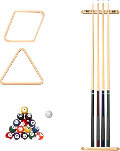 GSE Games & Sports Expert Billiard Table Accessory Kit with Billiards Pool Balls Set, 4 Cue Sticks and Bridge, Ball Racks, Cue Rack, Stick Repair, 2 Brushes, Table Cover, Chalk Holders, Tally Bottle