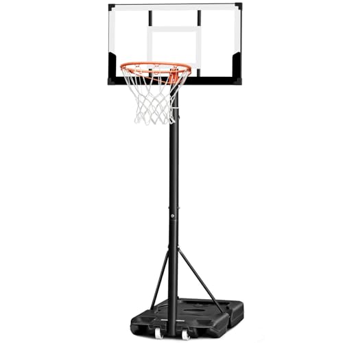Seray Family Basketball Hoop Outdoor 3.3-10ft Adjustable, Safety Portable Basketball Hoop for Kids/Adults/Family in Poolside/Backyard/Indoor/Court, 40 in Shatterproof Backboard and Enlarged Base