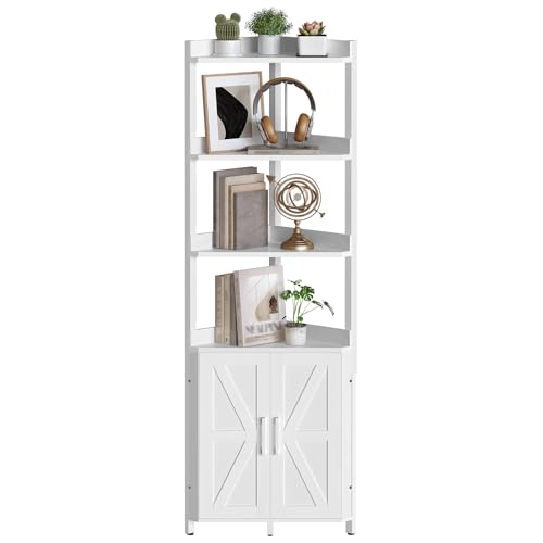 HOOBRO Corner Shelf with Storage, Tall Corner Cabinet, 5-Tier Bookshelf Stand, Storage Cabinet with Protective Fence, for Living Room, White WW78CJ01 - color: White