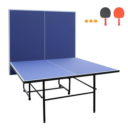 9ft Mid-Size Ping Pong Table Foldable & Portable Tennis Table Set for Indoor Games with Net, 2 Table Tennis Paddles and 3 Balls Sports & Outdoors Tournament Guality
