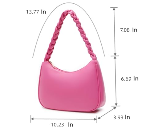 CYHTWSDJ Shoulder Bags for Women, Cute Hobo Tote Handbag Mini Clutch Purse with Zipper Closure - color: Braid Pink