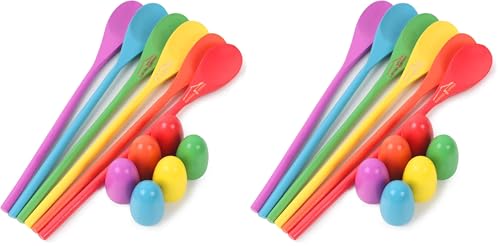 LovesTown 12 PCS Egg Spoon Race Game Sets, Wooden Balance Relay Games for Kids Carnival Birthday Party Outdoor Games (Pack of 2) - size: Medium (Pack of 2)