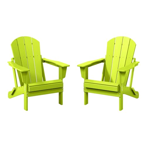 WestinTrends Malibu 2 Piece Set Outdoor Folding Poly Adirondack Chair, Lime - color: Lime, size: 2 Chair