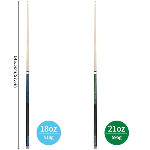 LOTKEY Pool Cue Sticks for Adults,Super Straightened Up 58'' 18 19 20 21oz Billiard Cues Canadian Maple Tacos De Billar Profesional Set of 4/3/2/1 House Bar Pool Que Table Beginner Pool Queue - color: 2 Sets (18oz Blue, 21oz Green)