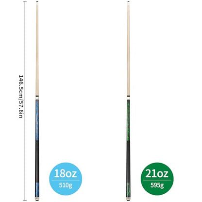 LOTKEY Pool Cue Sticks for Adults,Super Straightened Up 58'' 18 19 20 21oz Billiard Cues Canadian Maple Tacos De Billar Profesional Set of 4/3/2/1 House Bar Pool Que Table Beginner Pool Queue - color: 2 Sets (18oz Blue, 21oz Green)
