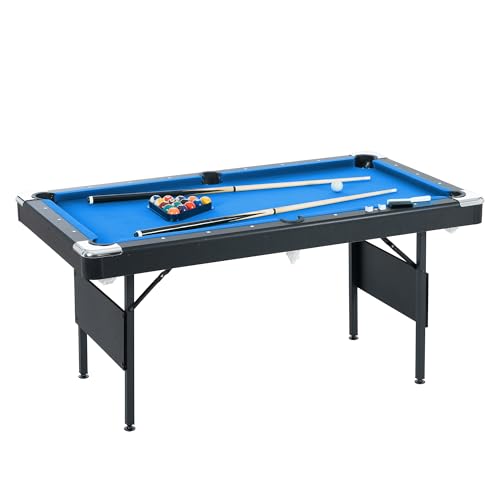 Ditkoko Billiard Table, 64" Folding Pool Table with with Balls, Cues, Chalk, Brush and Triangle, Pool Table Set for Family Game Room, Adult Rrec Room, Basements, Man cave or Garage - color: Blue