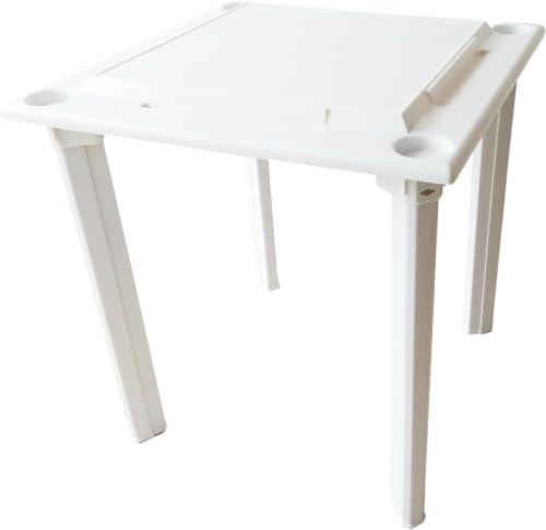 Bene Casa - Indoor & Outdoor Domino and Game Table Includes Domino and Scrabble Tile Racks and Cup Holders - Table Legs are Removable for Easy Storage - Mesa de Juego - color: White