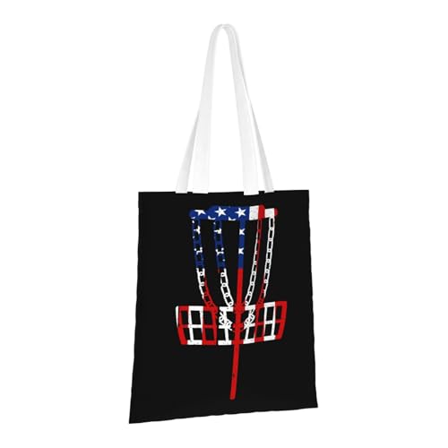 NIENIE Usa Flag Disc Golf Tote Bag for Women Shopping Bags Reusable Large Capacity Casual Shoulder Handbags DIY Gift Bags Cute Canvas Tote Bag