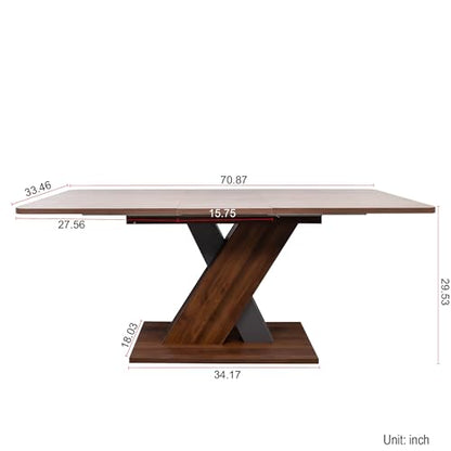 55"-71" Extendable Dining Table for 4-8 People, Space-Saving Extra Long Transformer Table with Extension Leaves Holder, Walnut - color: Walnut, style: 55" - 71" (4-8 People)
