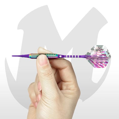 Darts Plastic Tip 3pcs with Extra Accessories, Professional Soft Tip Dart for Electronic Dart Board | Multi-section knurled non-slip grip+Complete replacement accessories included+Iridescent rainbow electroplated barrel