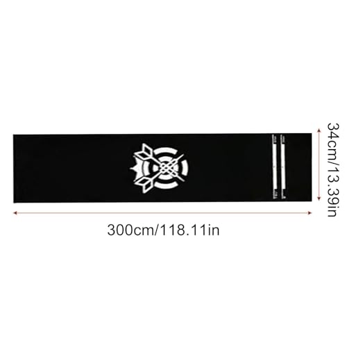 Dart Mat with Throw Line – Crystal Velvet 34x300cm Portable Non Slip Darts Distance Mat with Printed Throw Line Floor Protection Runner | Professional Dart Board Setup Accessory - color: Black and white