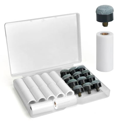 AccEncyc 12 Set Billiard Cues Tips Replacement Pool Cue Tips with White Pool Cue Stick Ferrules Screw-On Billiard Pool Cue Stick Tips 12mm Pool Stick Tips Replacement Kit